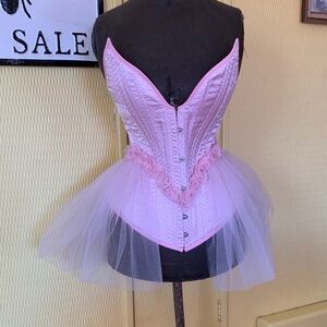 Handmade LaBelleFairy Pink Silk Victorian Corset Tulle Fairy Style 24" Waist